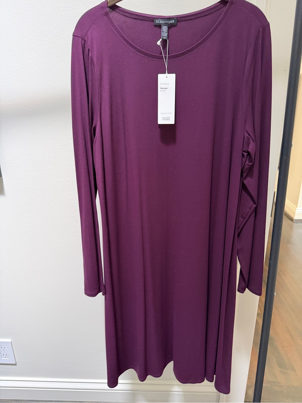 Eileen Fisher Long Sleeve Swing Dress in Plum LG NWT